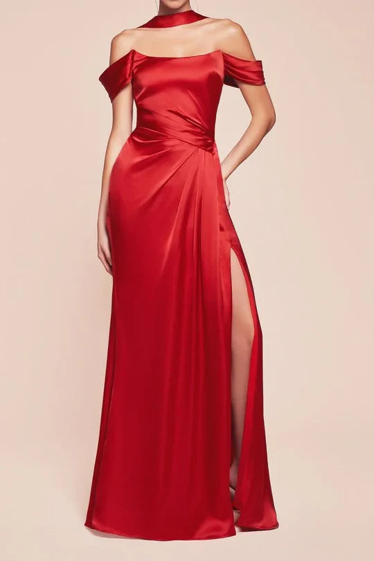 Luolandi Dress Off-Shoulder Satin Fitted Bridesmaid Dress With Side Slit Elegant Evening Party Dress