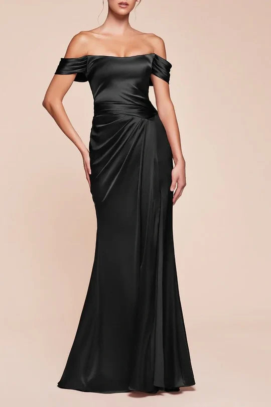 Luolandi Dress Off-Shoulder Satin Fitted Bridesmaid Dress With Side Slit Elegant Evening Party Dress