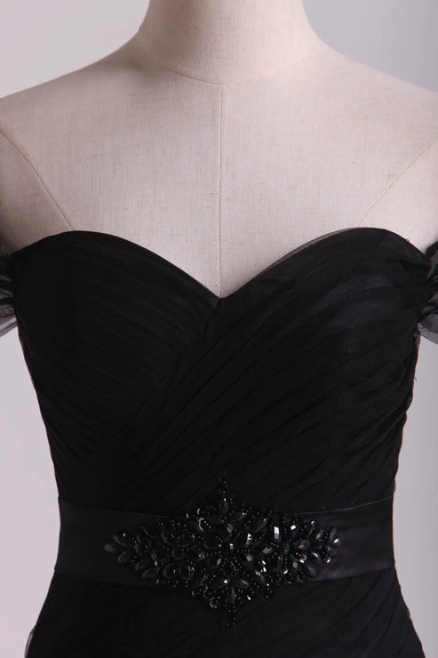 Luolandi Off The Shoulder Party Dresses Mermaid Train Floor Length With Beading Black Evening Dress