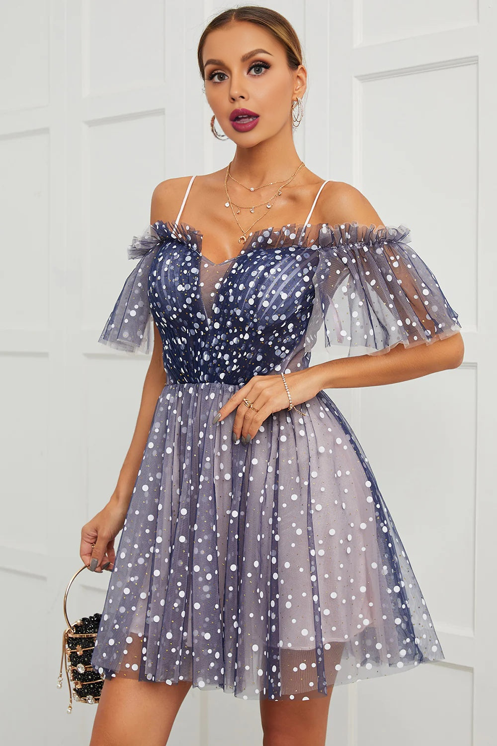Luolandi A Line Off the Shoulder Lace up Cute Tulle Homecoming Dresses Beautiful