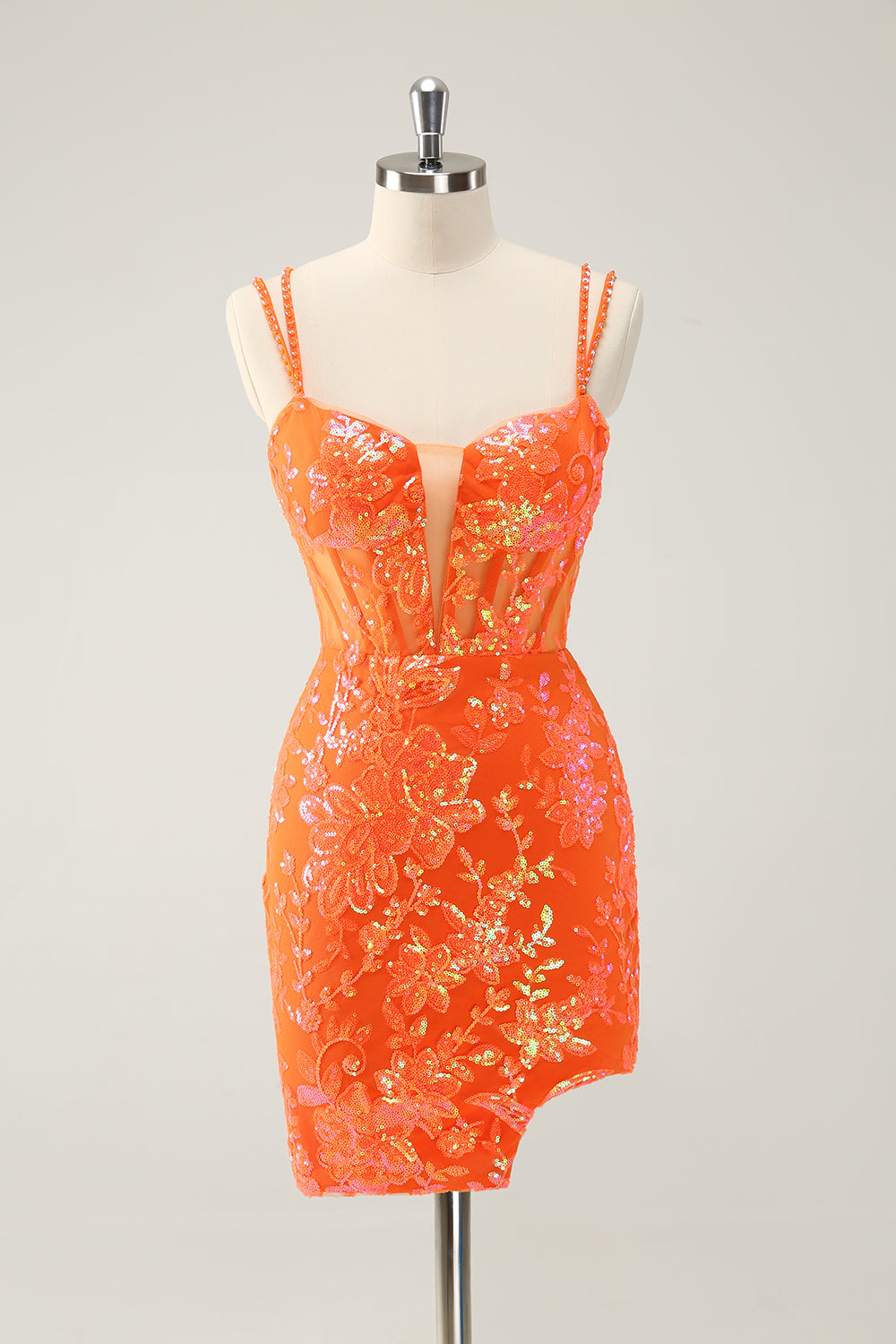 Luolandi Glittler Royal Blue Spaghetti Straps Lace Up Short Homecoming Dress with Slit Sexy Party Dress