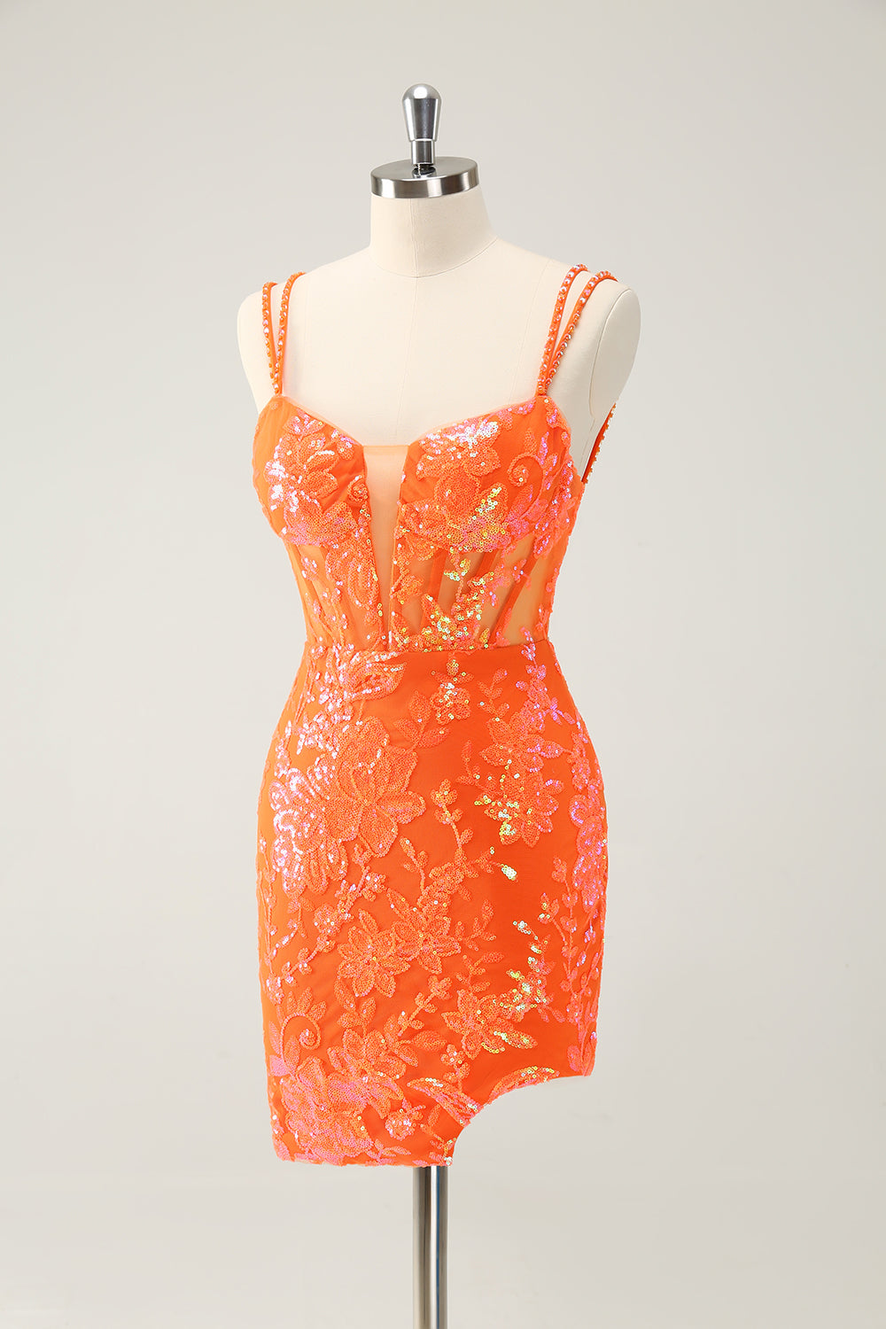 Luolandi Glittler Royal Blue Spaghetti Straps Lace Up Short Homecoming Dress with Slit Sexy Party Dress