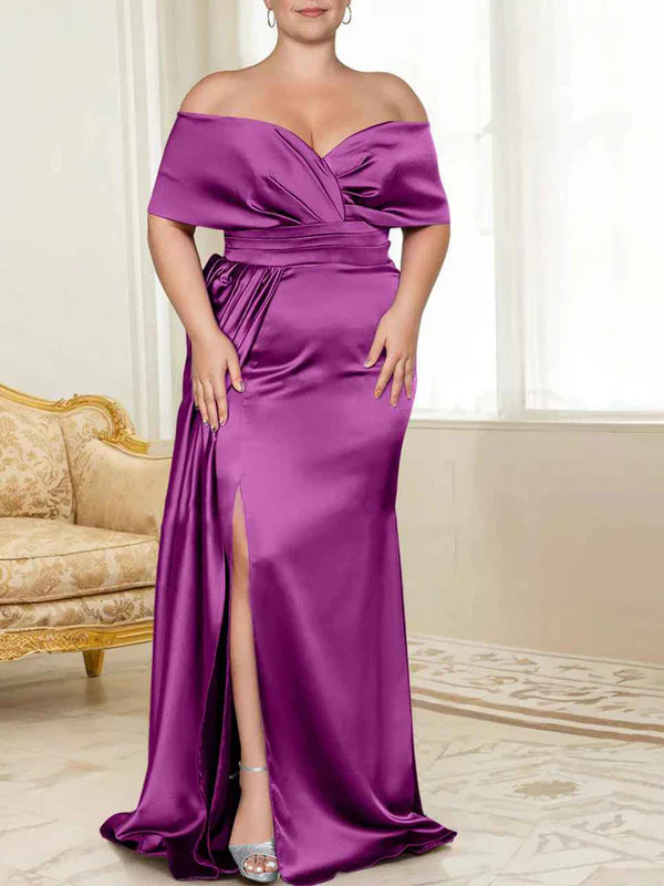 Luolandi Speaker/Fishtail Off Shoulder Mother of the bride dress With Slit Plus Size Pure Color