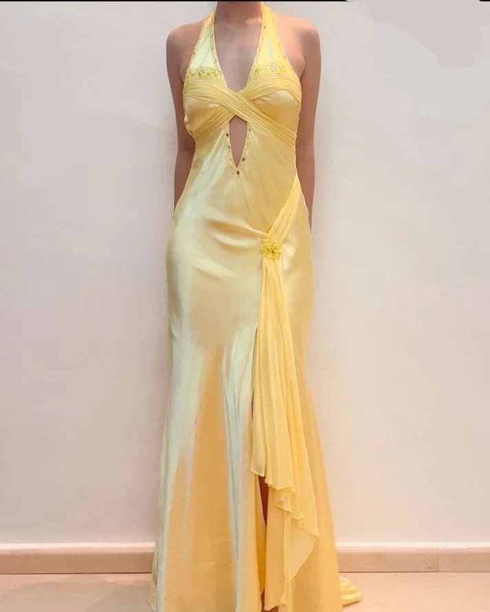Luolandi Elegant Mermaid Sleeveless Yellow Long Prom Dress Chic Formal Evening Gowns Stylish Wedding Guest Party Dress