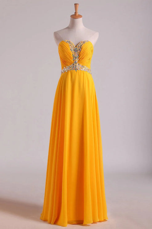 Luolandi Party Dress Sweetheart Ruffled Bodice Beaded Neckline And Waistline Chiffon Evening Dress