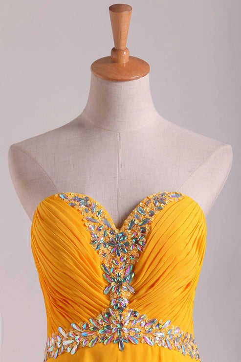 Luolandi Party Dress Sweetheart Ruffled Bodice Beaded Neckline And Waistline Chiffon Evening Dress