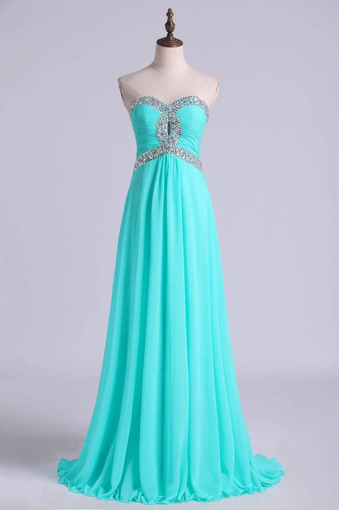 Luolandi Party Dresses A Line Floor Length Sweetheart Chiffon With Rhinestone Off Shoulder Evening Dress