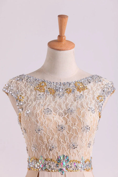 Luolandi Party Dresses Bateau Ball Gown Lace Bodice With Long Taffeta Skirt Sweep Train Elegant Evening Dress