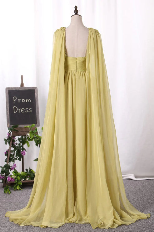Luolandi Party Dresses Flowing V-Neck Chiffon Column With Ruffles Floor Length Evening Dress