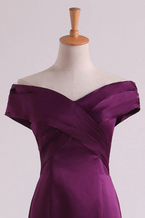 Luolandi Party Dresses Off The Shoulder Satin Mermaid Sweep Train Floor Length Evening Dress