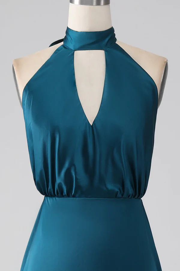 Luolandi Peacock A-shaped hanging neck long slit bridesmaid dress Floor Length