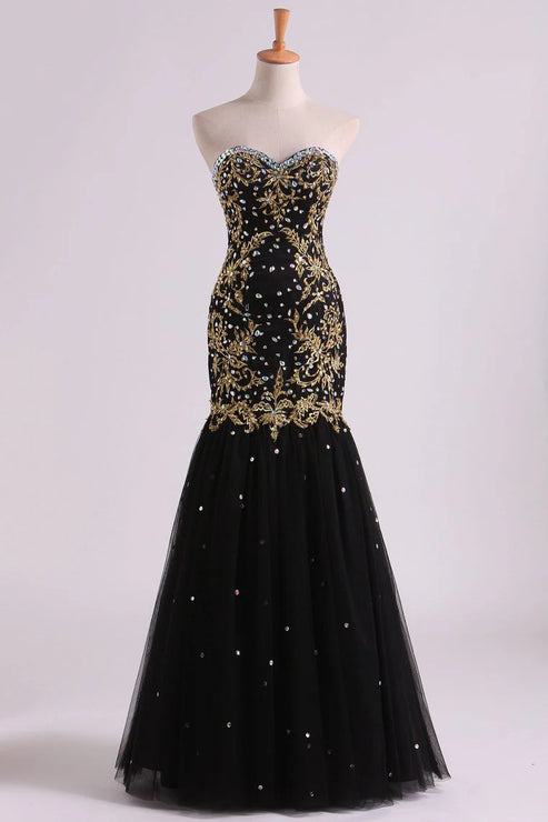 Luolandi Sweetheart Party Dresses Mermaid/Trumpet Floor-Length With Applique & Beads Evening Dress