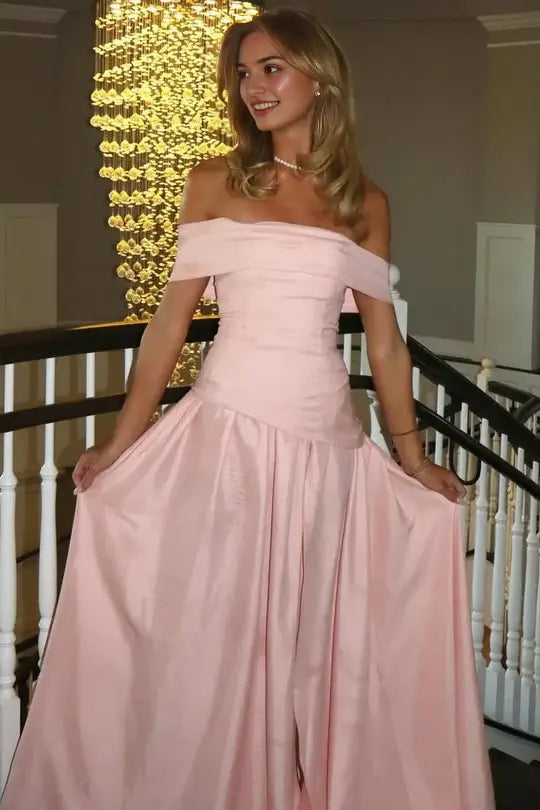 Luolandi Pretty A-Line Off-Shoulder Formal Prom Dress Elegant Wedding Guest Party Dress
