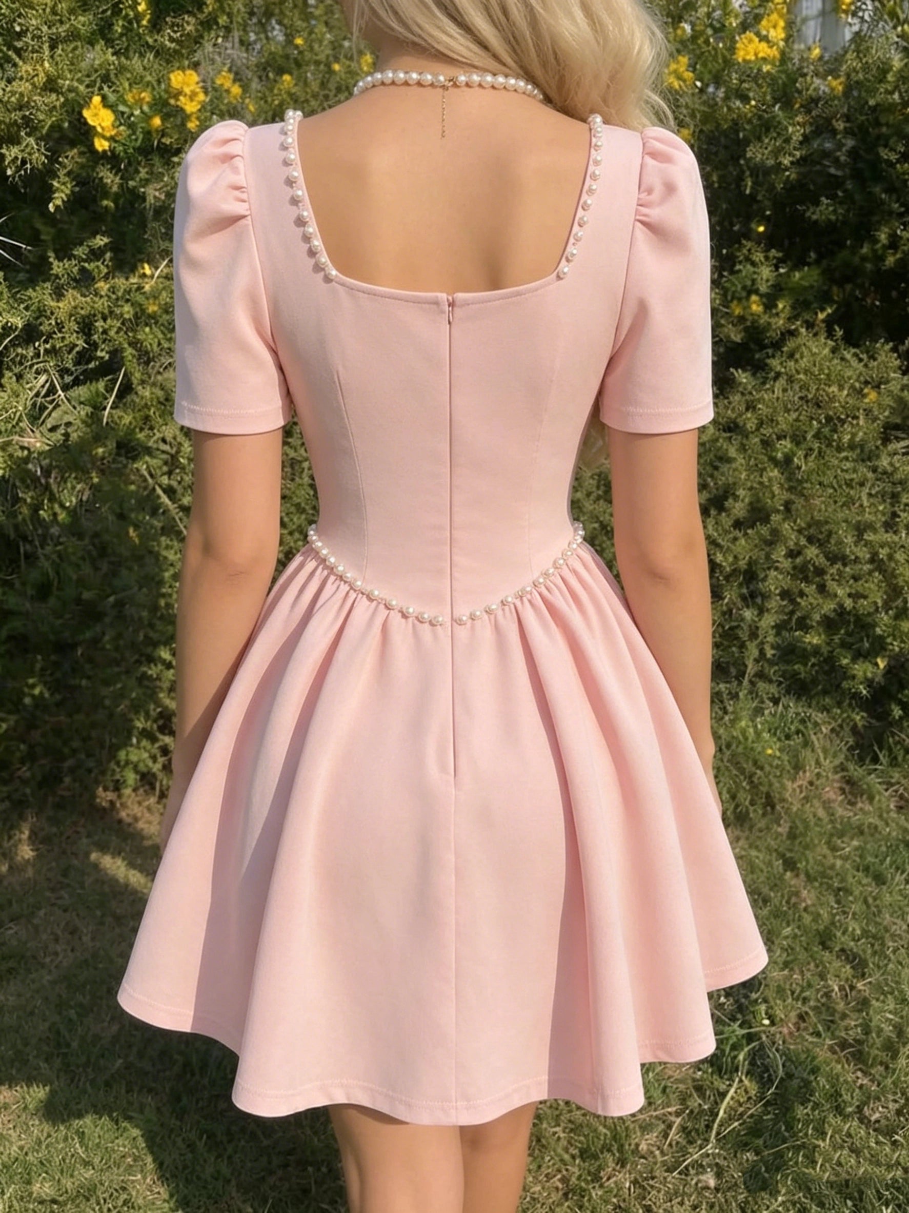 Luolandi Pretty A-Line Short Sleeves Square Neck Homecoming Dress Sweet Birthday Party Dress