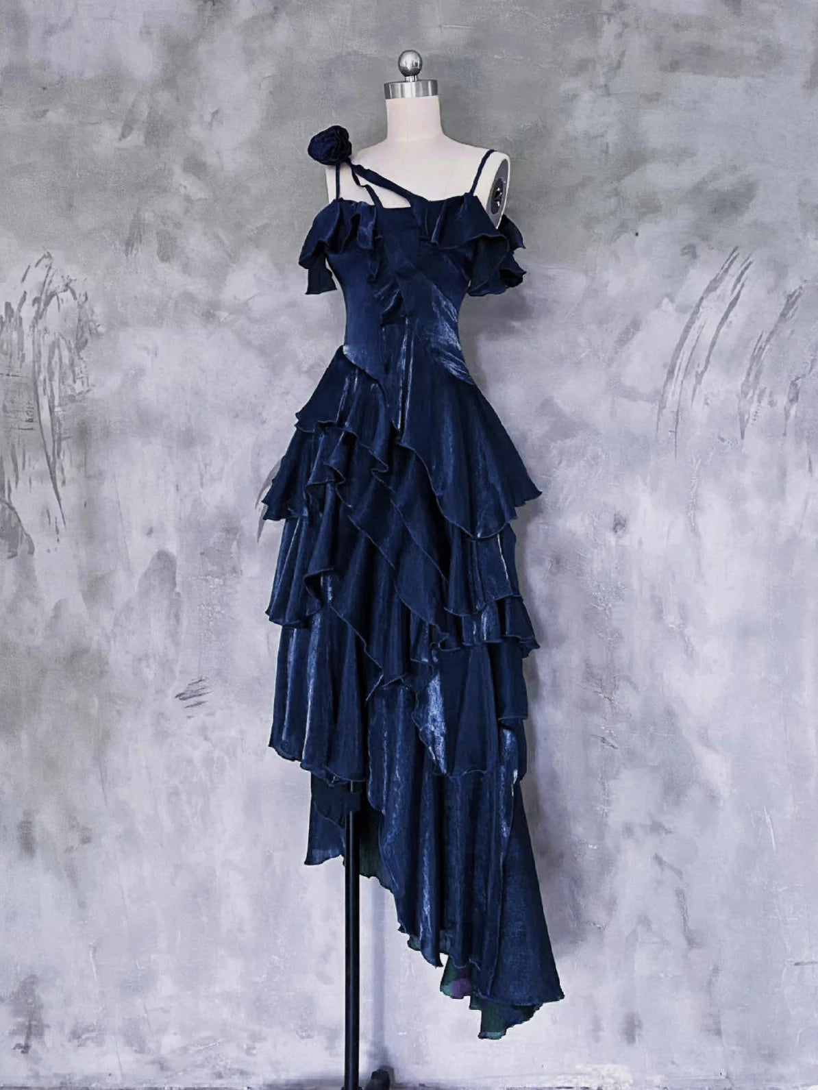 Luolandi Pretty A-line Sleeveless Ruffles Blue Formal Prom Dress Charming Party Evening Gown