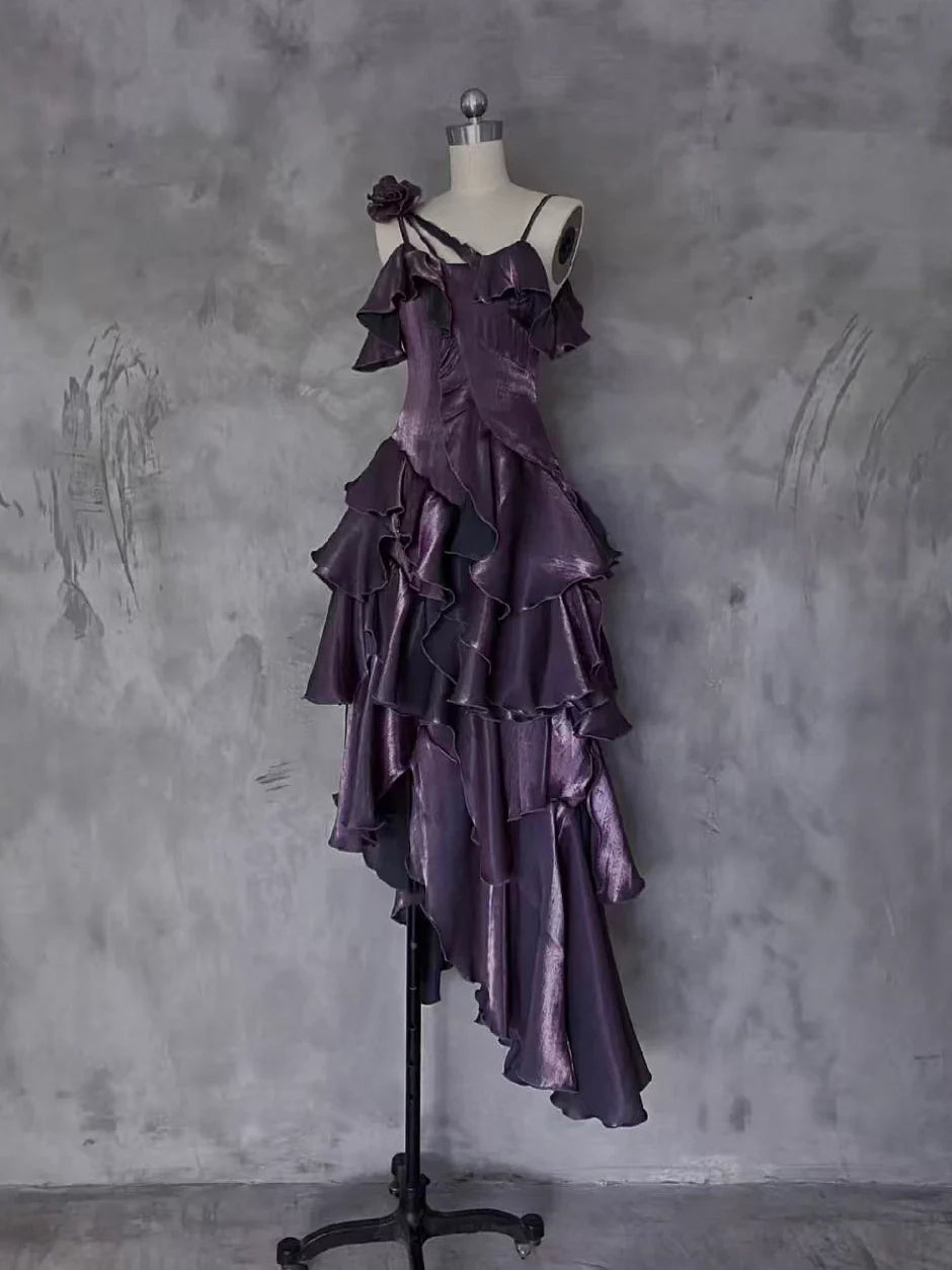 Luolandi Pretty A-line Sleeveless Ruffles Purple Formal Prom Dress Charming Party Evening Gown