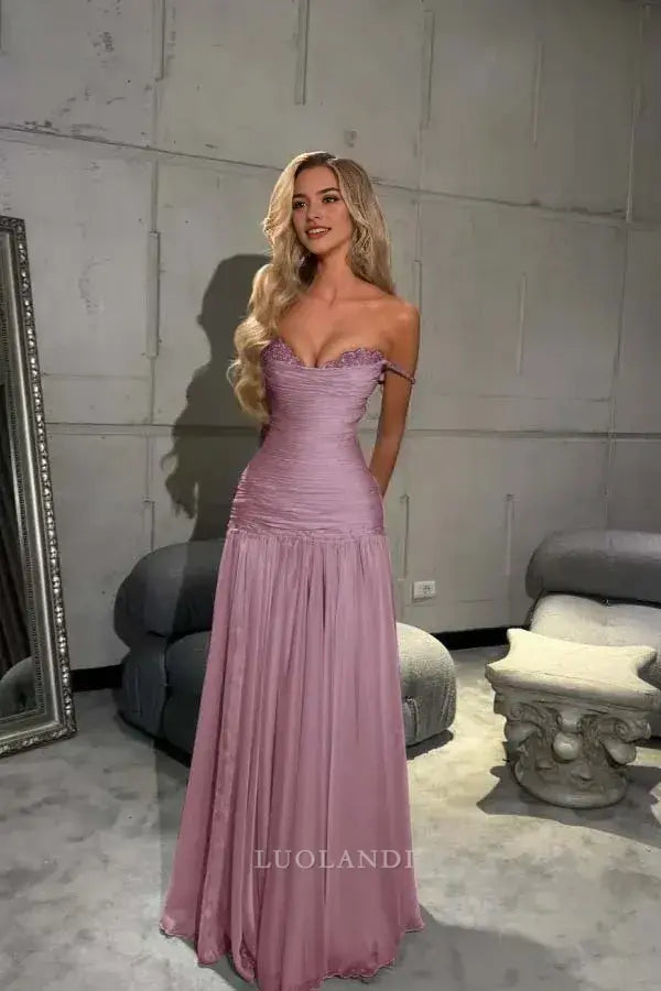 Luolandi Elegant A Line Long Formal Prom Dress Sexy Evening Party Gowns Charming Graduation Dress
