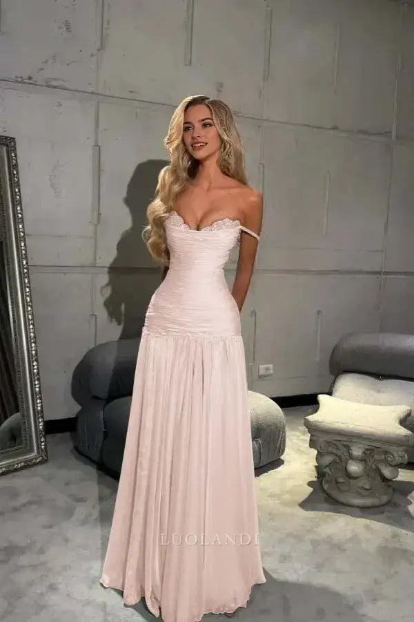 Luolandi Elegant A Line Long Formal Prom Dress Sexy Evening Party Gowns Charming Graduation Dress