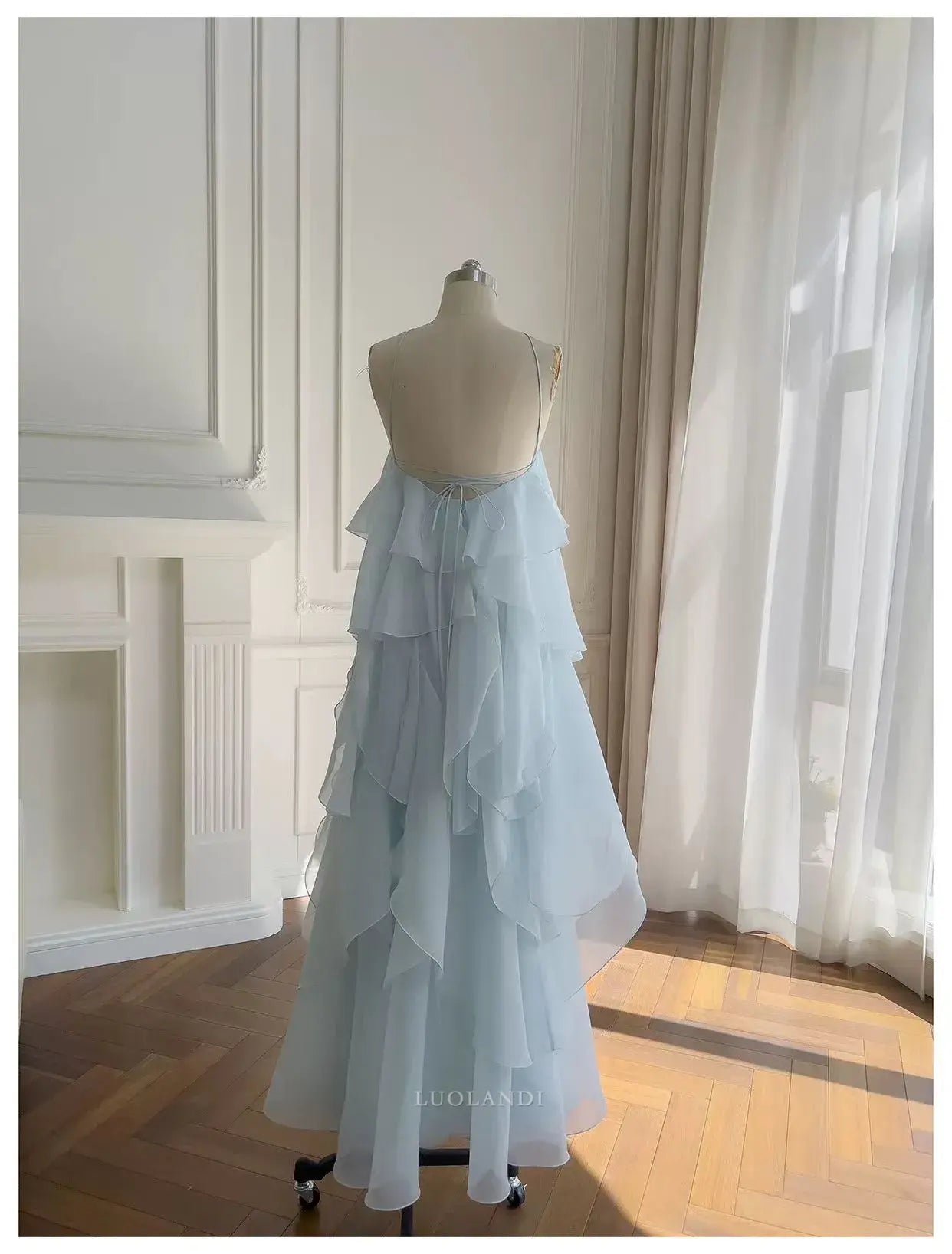 Luolandi Pretty A Line Sleeveless Ruffles Long Formal Prom Dress Elegant Evening Party Dress Lovely Summer Holiday Dress
