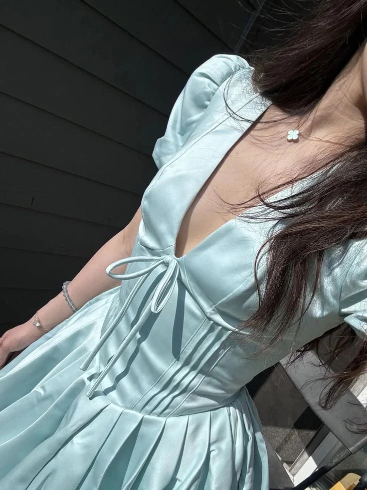 Luolandi Pretty A Line V-neck Short Sleeves Party Prom Dress Elegant Homecoming Dress Sweet Birthday Dress