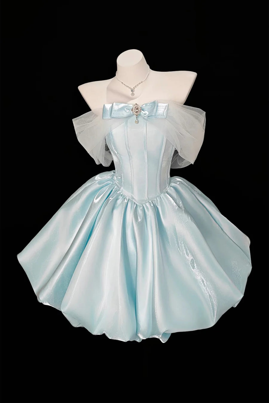 Luolandi Pretty Blue A Line Princess Off-the-Shoulder Short Party Prom Dress Cute Graduation Homecoming Dress
