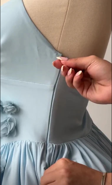 Luolandi Pretty Blue A Line Sleeveless Floral Short Prom Dress Sweet Homecoming Dress Lovely Birthday Party Dress