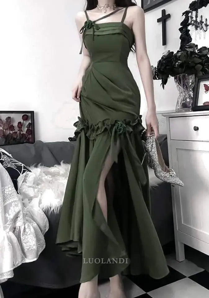 Luolandi Pretty Mermaid Green Sleeveless Long Formal Prom Dress Elegant Evening Party Gown Charming Graduation Dress With Slit