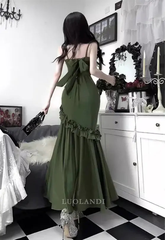 Luolandi Pretty Mermaid Green Sleeveless Long Formal Prom Dress Elegant Evening Party Gown Charming Graduation Dress With Slit