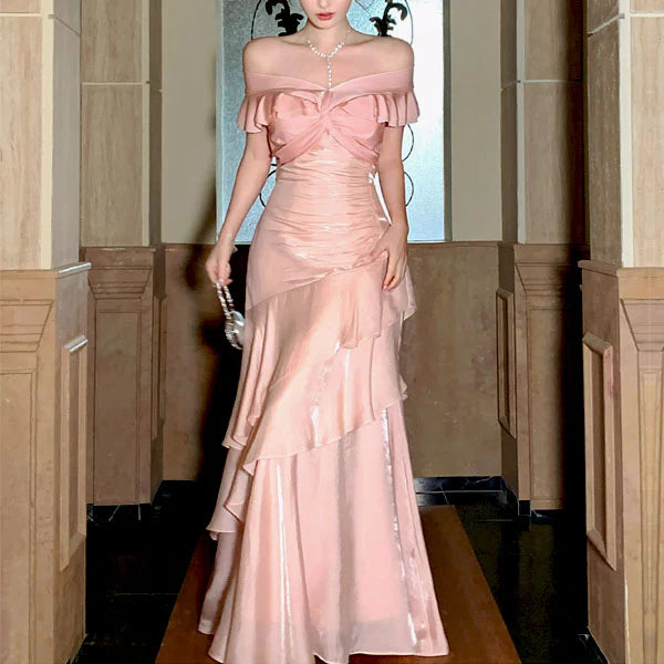 Luolandi Pretty Off-Shoulder Ruffles Evening Party Dress Charming Long Formal Prom Dress