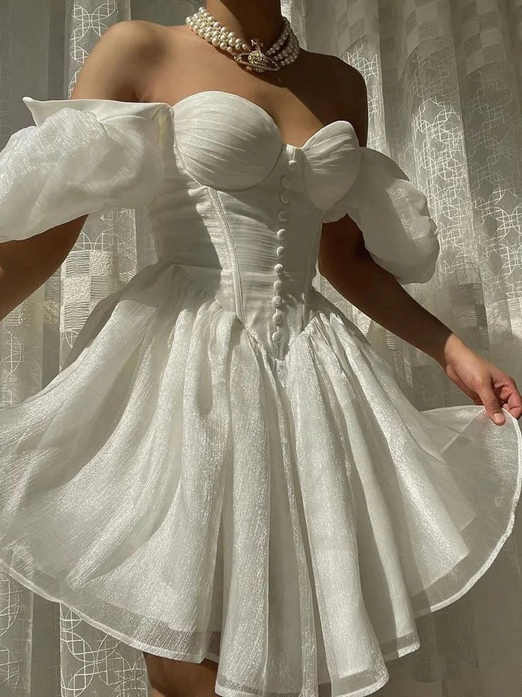 Luolandi Pretty Off The Shoulder A Line Short Formal Homecoming Dress Elegant Summer Birthday Party Dress