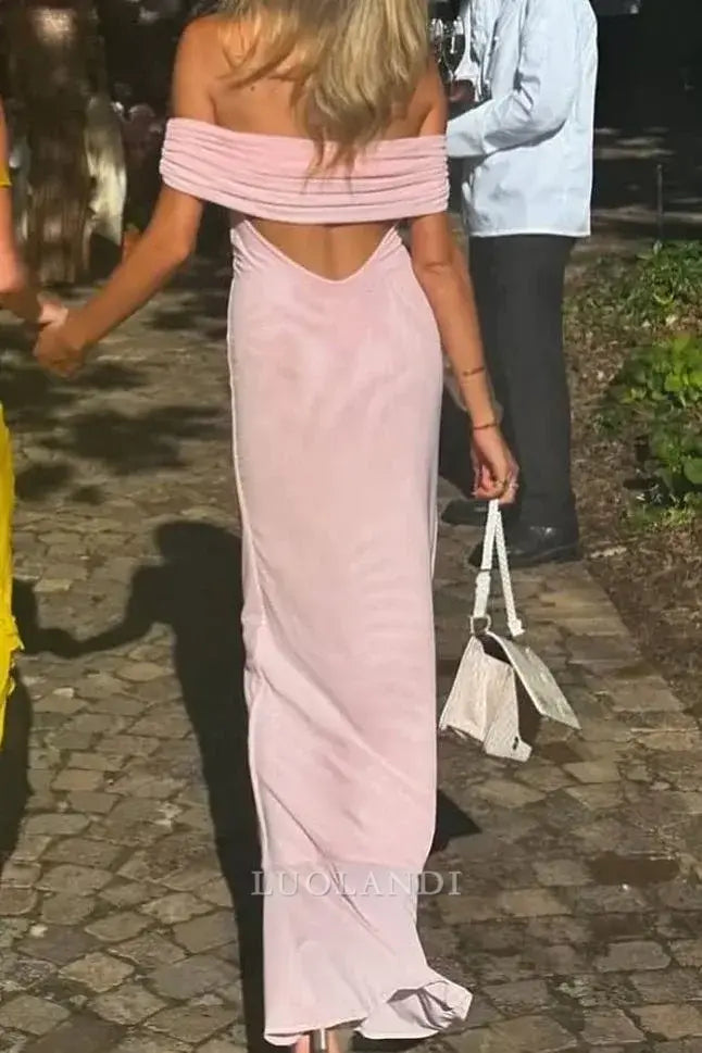 Luolandi Pretty Off the Shoulder Long Formal Prom Dress With Slit Elegant Evening Party Gown Charming Graduation Dress