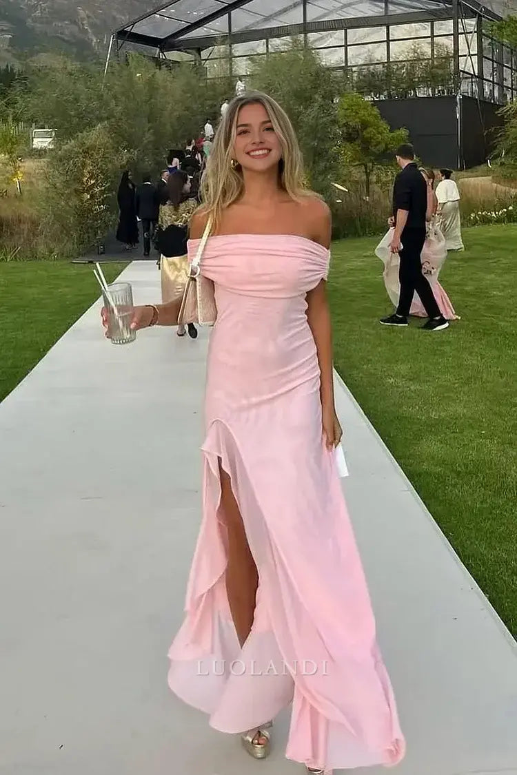 Luolandi Pretty Off the Shoulder Long Formal Prom Dress With Slit Elegant Evening Party Gown Charming Graduation Dress