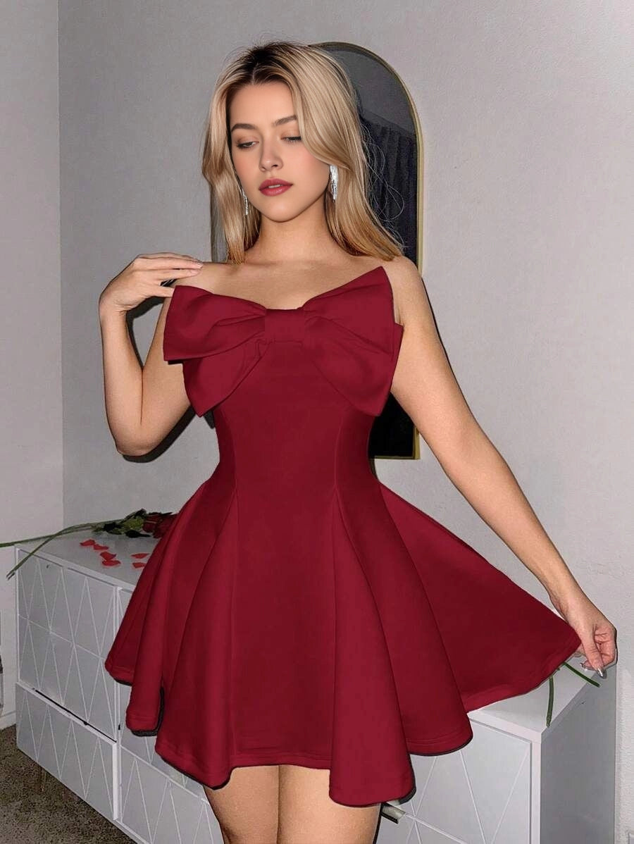 Luolandi Pretty Strapless A-Line Sleeveless Short Homecoming Dress Cute Summer Graduation Party Dress With Bow