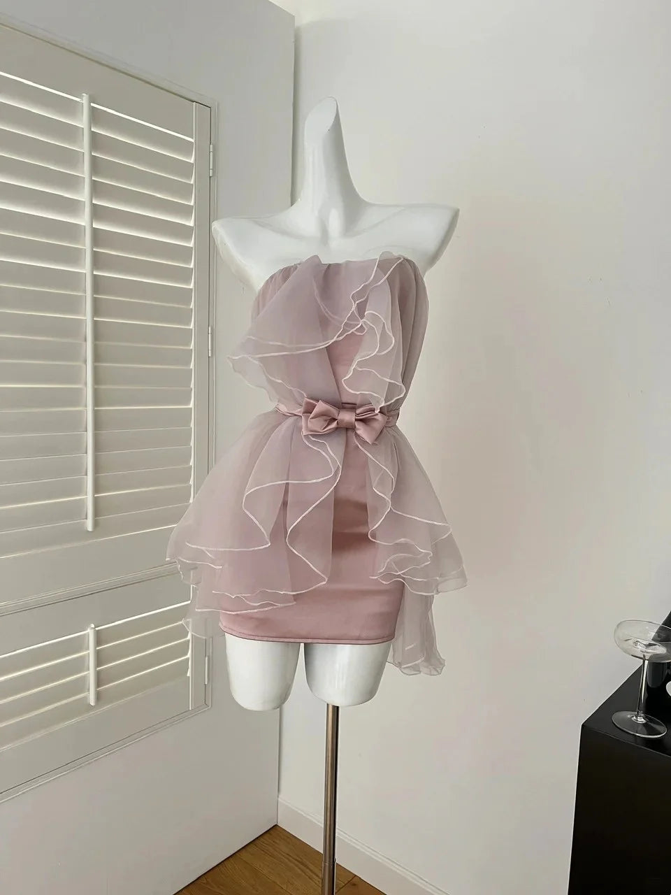 Luolandi Pretty Strapless Short Party Prom Dress Sleeveless Lovely Homecoming Dress Cute Birthday Dress With Bow