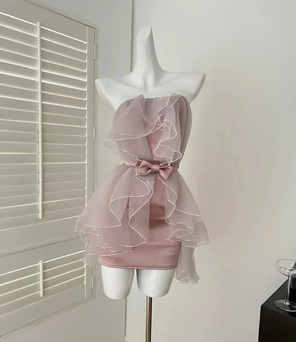 Luolandi Pretty Strapless Short Party Prom Dress Sleeveless Lovely Homecoming Dress Cute Birthday Dress With Bow
