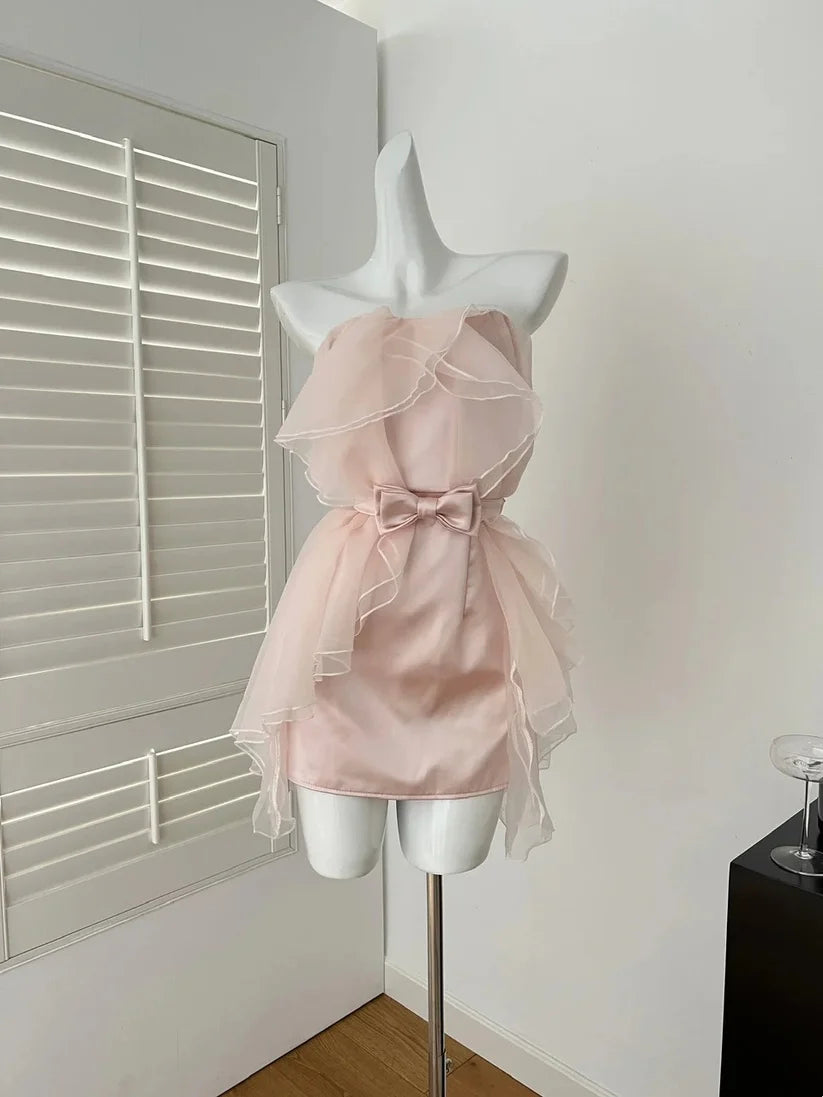 Luolandi Pretty Strapless Sleeveless Short Party Prom Dress Lovely Homecoming Dress Cute Birthday Dress With Bow