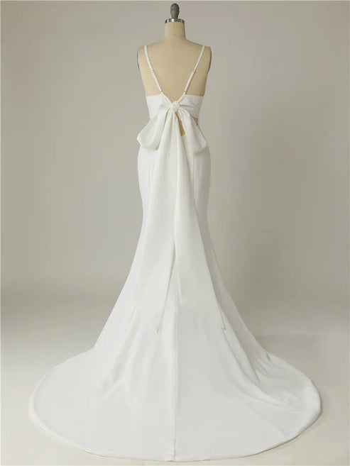 Luolandi Mermaid Spaghetti Straps Backless V Neck Mermaid Wedding Dresses Sexy