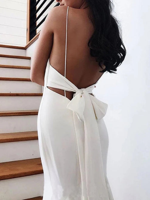 Luolandi Mermaid Spaghetti Straps Backless V Neck Mermaid Wedding Dresses Sexy