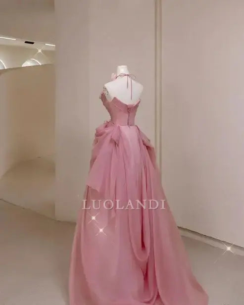 Luolandi Princess A-Line Strapless Long Formal Prom Dress With Flowers Elegant Evening Gown Sweet 16 Dress No With Neck accessories