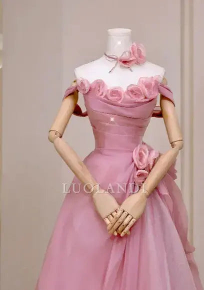 Luolandi Princess A-Line Strapless Long Formal Prom Dress With Flowers Elegant Evening Gown Sweet 16 Dress No With Neck accessories