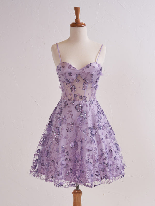 Luolandi Light Purple Floral Strapless Sweetheart Short Cocktail Dress Homecoming Dress