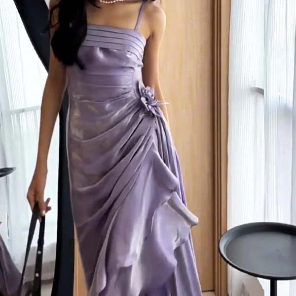 Luolandi Vintage Spaghetti Straps Floral Asymmetrical Hem Long Prom Dress Charming Evening Party Dress
