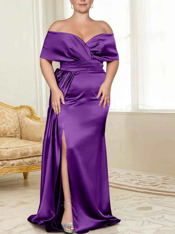 Luolandi Speaker/Fishtail Off Shoulder Mother of the bride dress With Slit Plus Size Pure Color