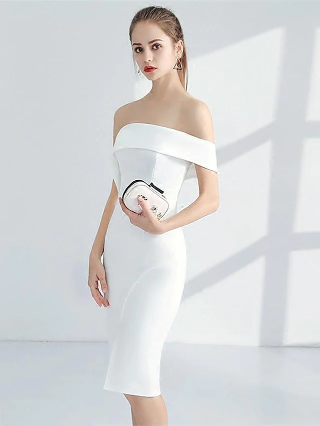 Luolandi Minimalist Elegant Engagement Cocktail Party Dress Strapless Sleeveless Knee Length Fabric with Sleek