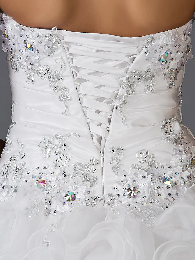 Luolandi Ball Gown Wedding Dresses Sweetheart Neckline Strapless Floor Length Organza Taffeta Sleeveless Sparkle