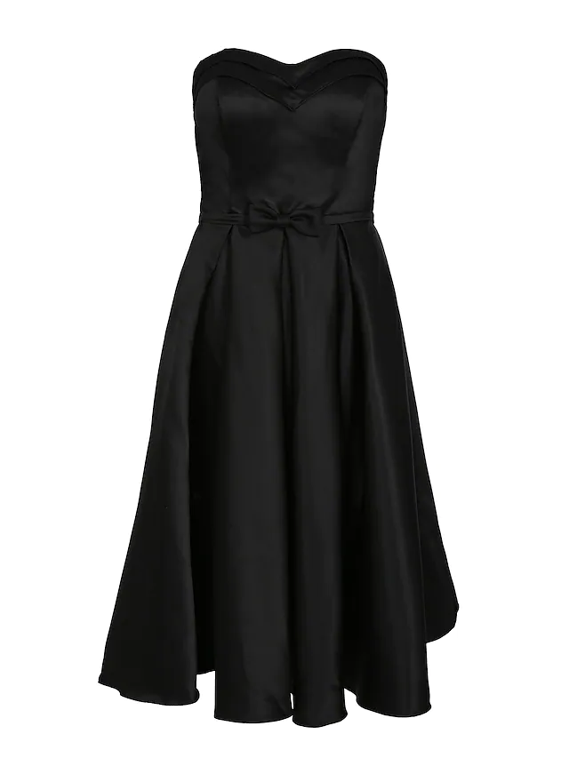 Luolandi A-Line Minimalist Elegant Engagement Cocktail Party Dress Strapless Sleeveless Knee Length Satin with Bow(s)