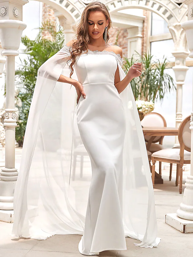 Luolandi Wedding Dresses Off Shoulder Chiffon Satin Lace Over Satin Sleeveless Simple with Draping