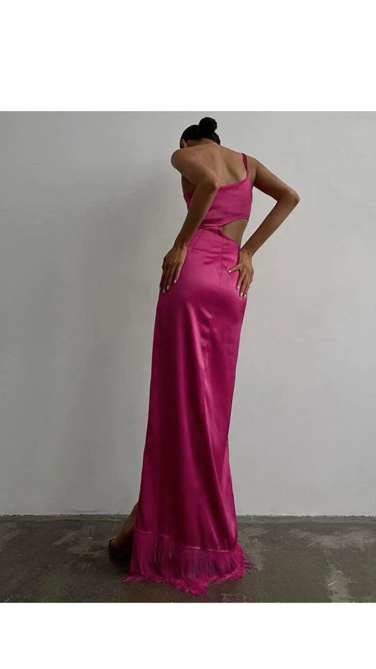 Luolandi Fuchsia One Shoulder Cut Out Long Prom Dress Evening Party Dress With Slit