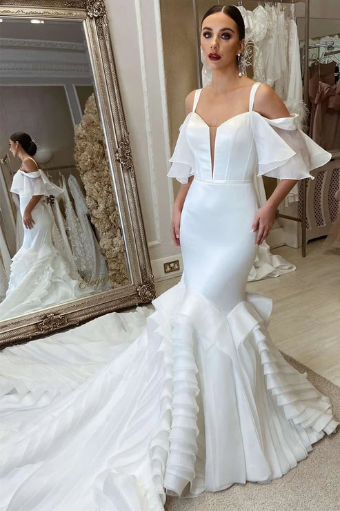 Luolandi Spaghetti Straps Mermaid Sweetheart Long Wedding Dress Sexy