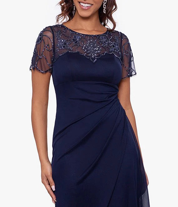 Luolandi A-Line Illusion Boat Neck Short Sleeve Gown Mother of the Bride Dresse Cocktail Dresses Elegant